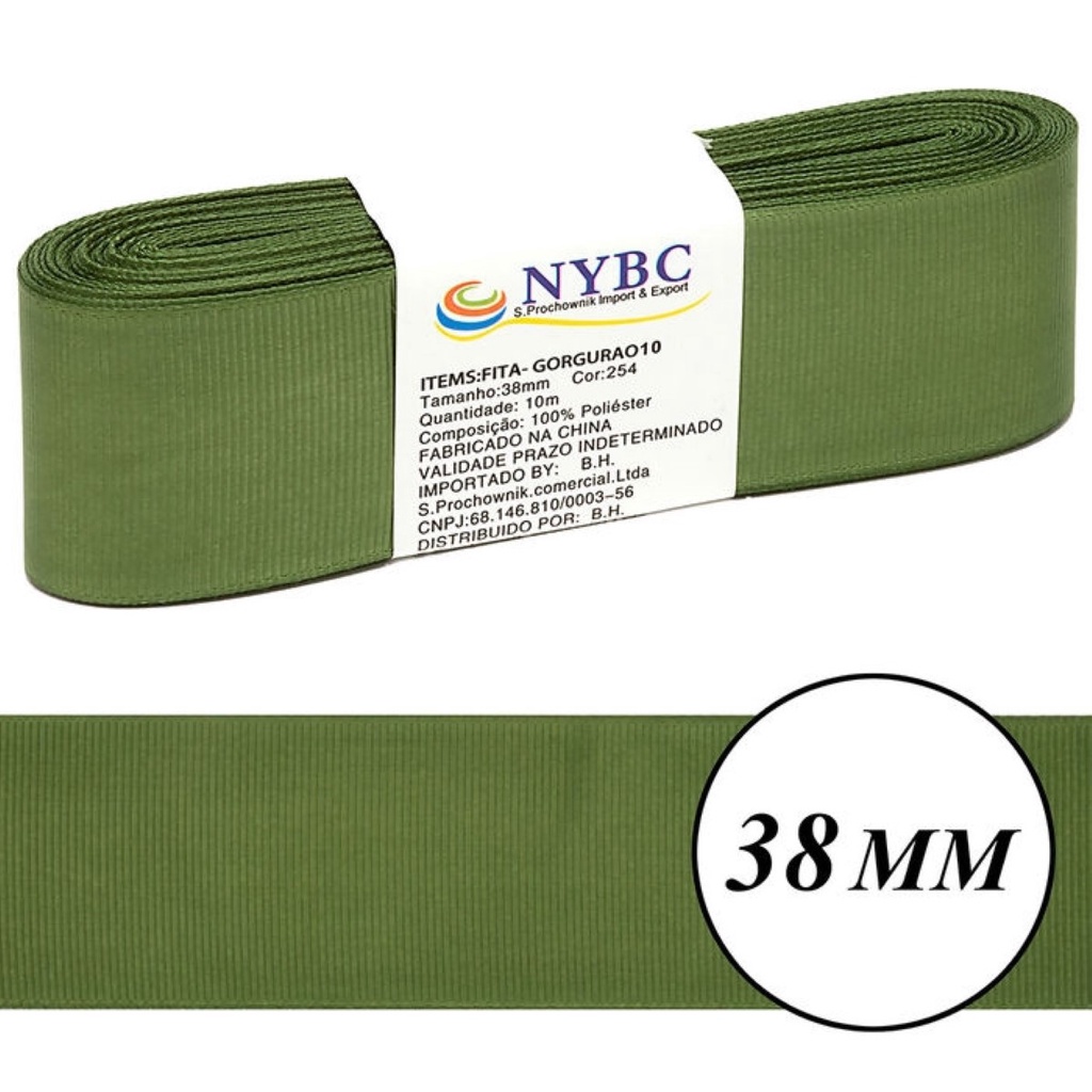 Fita Gorgurão Liso 38mm - Rolo com 10 metros VERDE BOLDO - 254