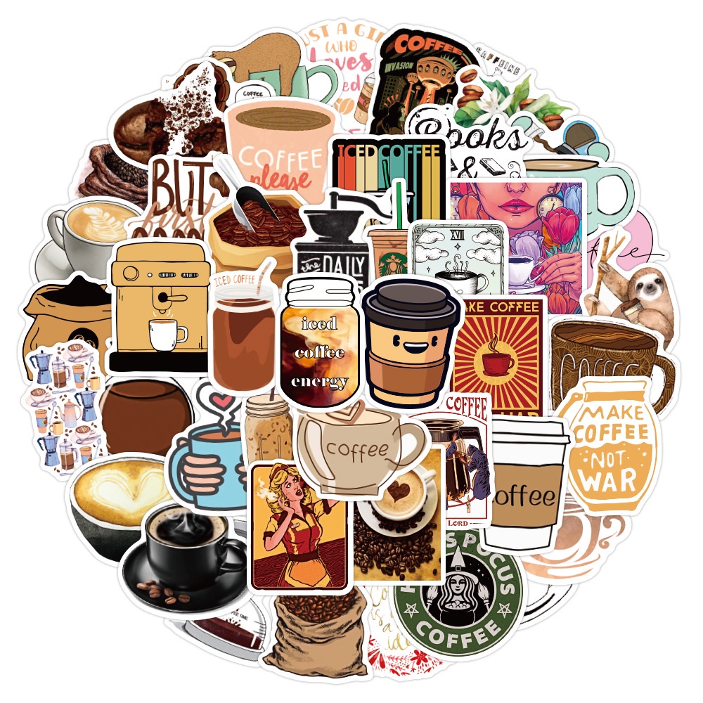 50/25/10 Pcs Retro Bonito Dos Desenhos Animados À Prova D'água Bebidas De Café Adesivos Para Bagagem Mala Decalque