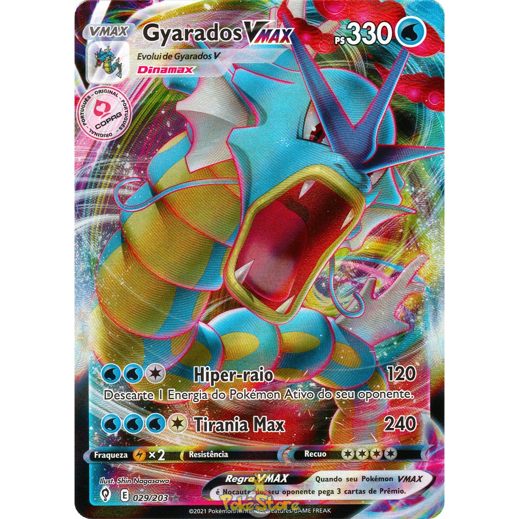 Carta Pokemon Gyarados VMAX Português Card Original Copag V MAX Céus em Evolução