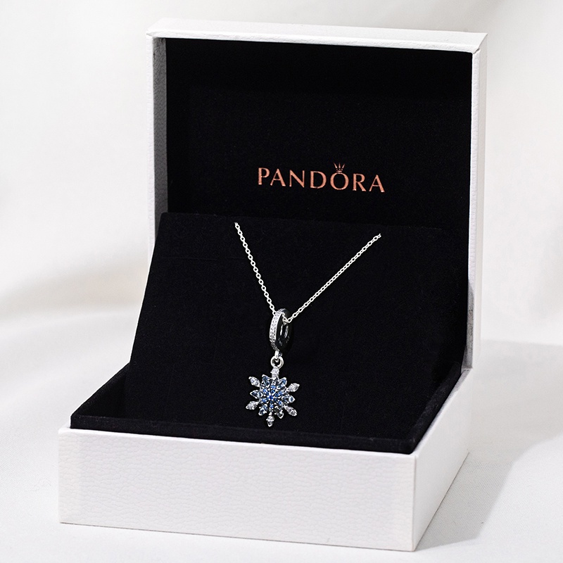 Colar pandora MISS LOVE Floco De Neve Azul 925 Clavícula Presente De ...