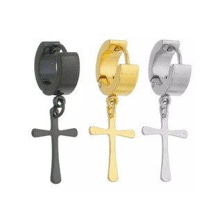Par Brinco de Argola Unissex em Cruz Aço Inoxidável Anti Alergico Brinco em Aço Inox. Aço Cirurgico excelente qualidade B10 envio imediato