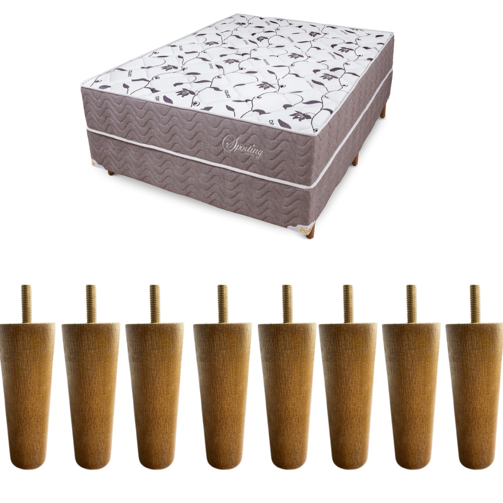 Kit 8 Pés Para Móveis Cama Casal Pé Para Cama Box Em Madeira