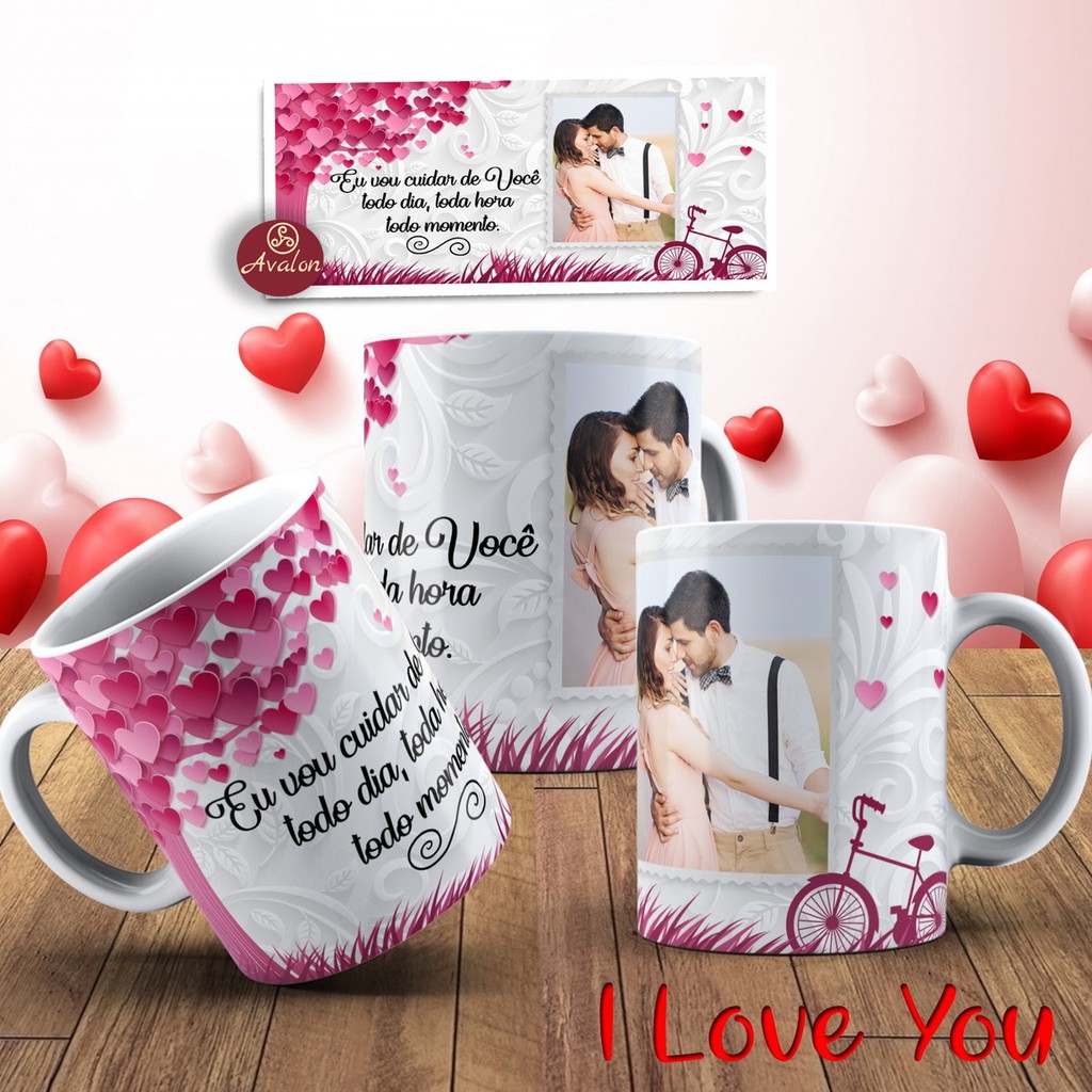 Caneca Eu vou cuidar de você todo dia, toda hora, todo momento - Dia dos namorados, personalizada com foto
