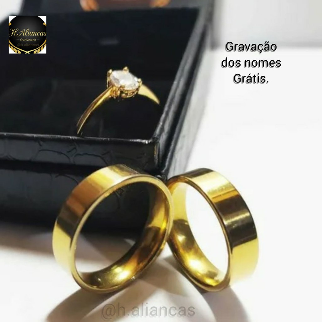 Par Alianças Ouro 18k Tungstênio Anatômica com nome gravado e Aparador de Brinde