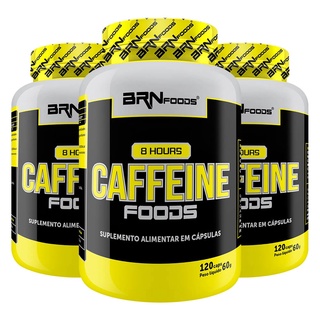 Kit 3x Cafeína 8 HOURS CAFFEINE 120 Caps - BRN FOODS Pré treino a base de cafeína