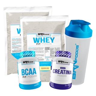 Kit 2x Whey Protein Concentrado em Blend Proteico 500g + BCAA 100g Sabor Tangerina + Premium Creatina 100g + Coqueteleira - BRN Foods