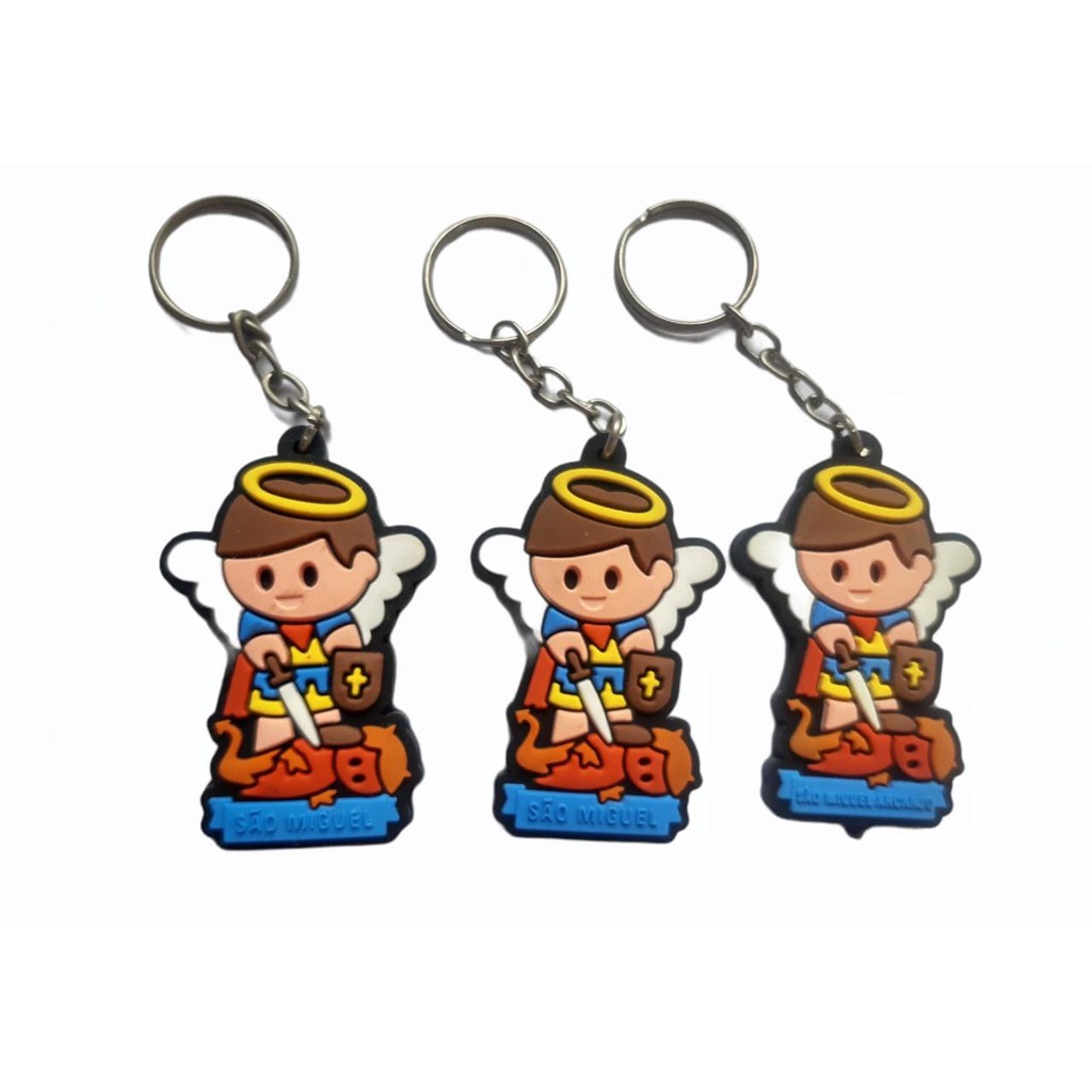 3 Chaveiros De Borracha Infantil São Miguel Arcanjo Bebe Baby