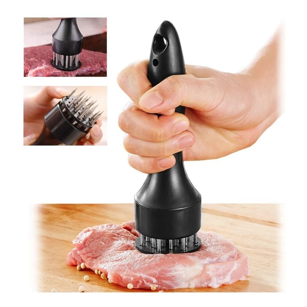Amaciador Batedor De Carne Bife Com Furador Manual Aço Inox - Acompanha NF
