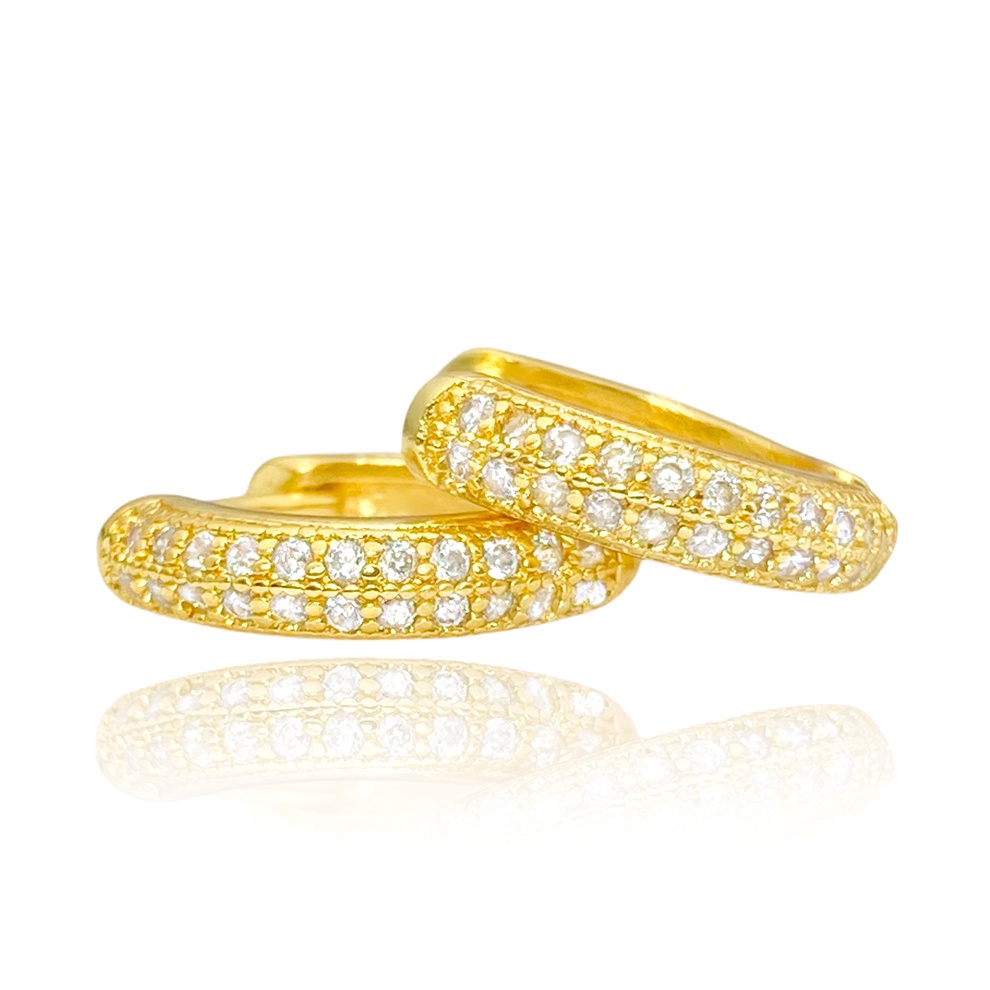 Brinco Feminino de Argola Cravejada Diamante de Zircônia P (Banho de Ouro 24k) Brinco de Ouro Banhado