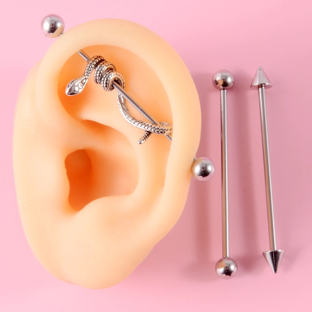 Piercing Serpente Para Orelha Transversal Aço Cirúrgico Spike Cartilagem Modelo Cobra Flexa Boleado Batman