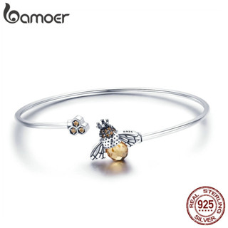 BAMOER 925 Sterling Silver Crystal Bee And Honeycomb Women Silver Bracelets Bangles for Women Sterling Silver Jewelry SCB104 em Oferta na Shopee