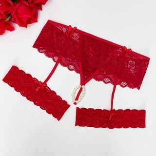 Calcinha Tailandesa + Cinta Liga rendada Persex com Pérolas Eróticas Sexy