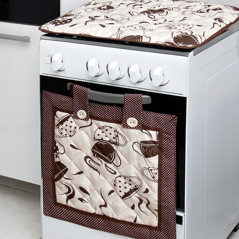 Kit para fogão 4 Bocas  Cortina Forno + Capa P/ Tampa Fogão  - Cappuccino