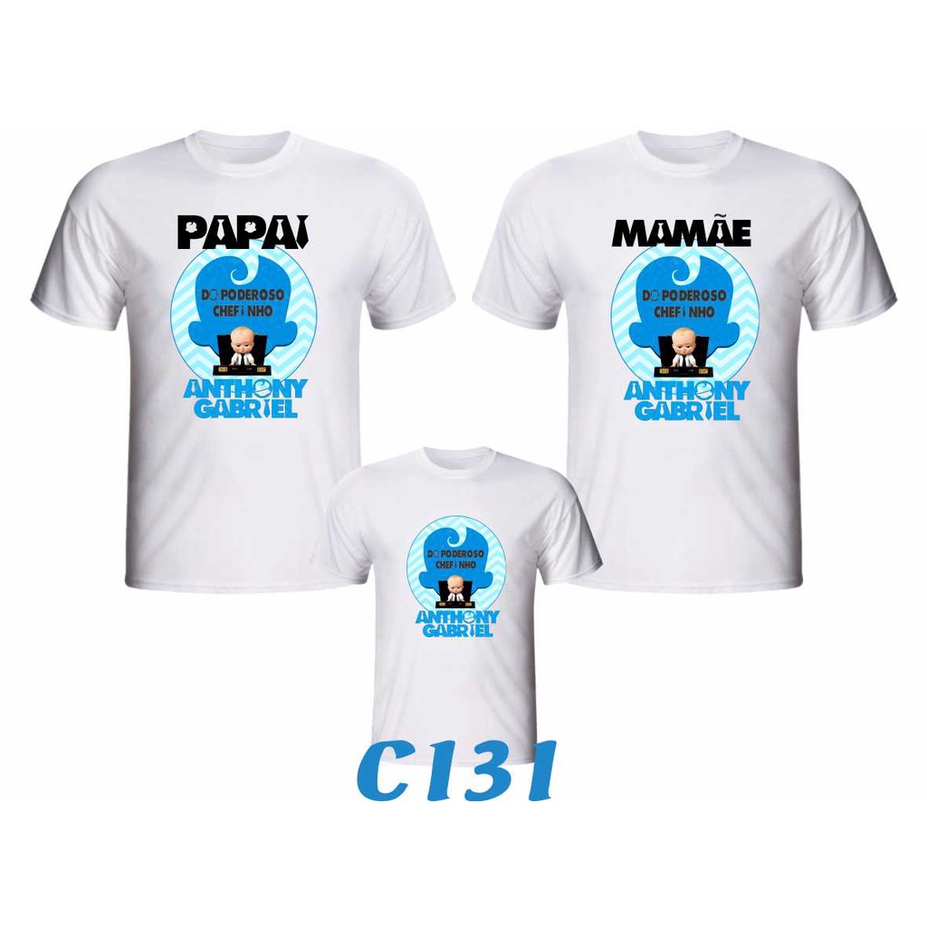 Kit 3 Camisetas Personalizada " O Poderoso Chefinho " para Aniversário ou festa Temática