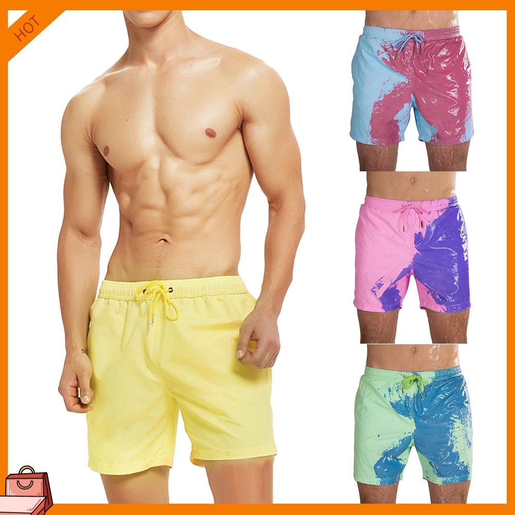 (Em Estoque) Shorts De Praia Masculino Com Cordão Que Muda De Cor Sensível A Temperatura