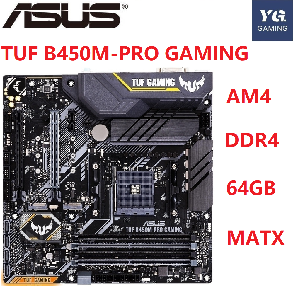 Soquete Am4 Asus Tuf B450m-pro Gaming Motherboard Ddr4 64gb M.2 Nvme ...