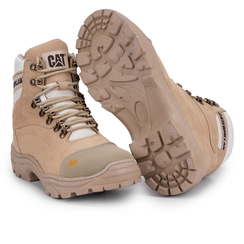 Bota Caterpillar Original Masculina palmilha a Gel Couro Legitimo Nude  Impermeável Confortável.