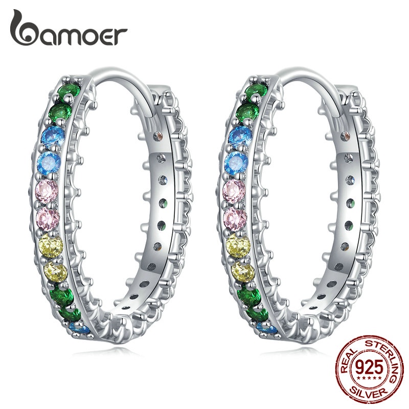 Brincos Bamoer 925 Prata Brinco De Argola Colorida Requintado Fashion Joias Para Mulheres Presente Meninas em Oferta na Shopee