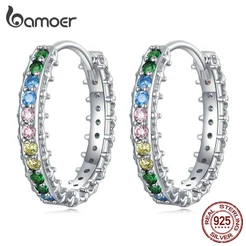 Brincos Bamoer 925 Prata Brinco De Argola Colorida Requintado Fashion Joias Para Mulheres Presente Meninas