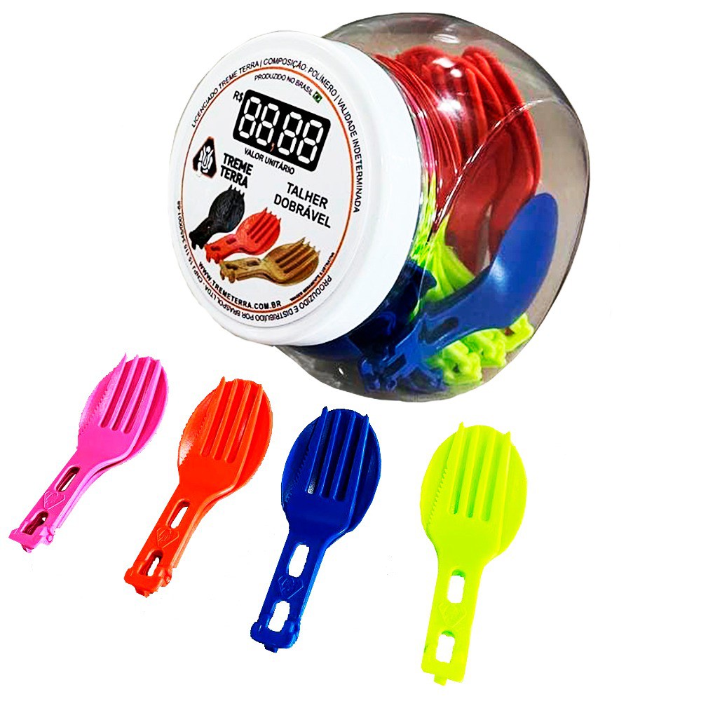 Kit Pote Com 20 Talheres Dobráveis Coloridos Para Camping - Treme Terra