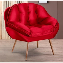 Poltrona Decorativa Dallas Almofadada com pé Palito Veludo Vermelho - Sofá Casa