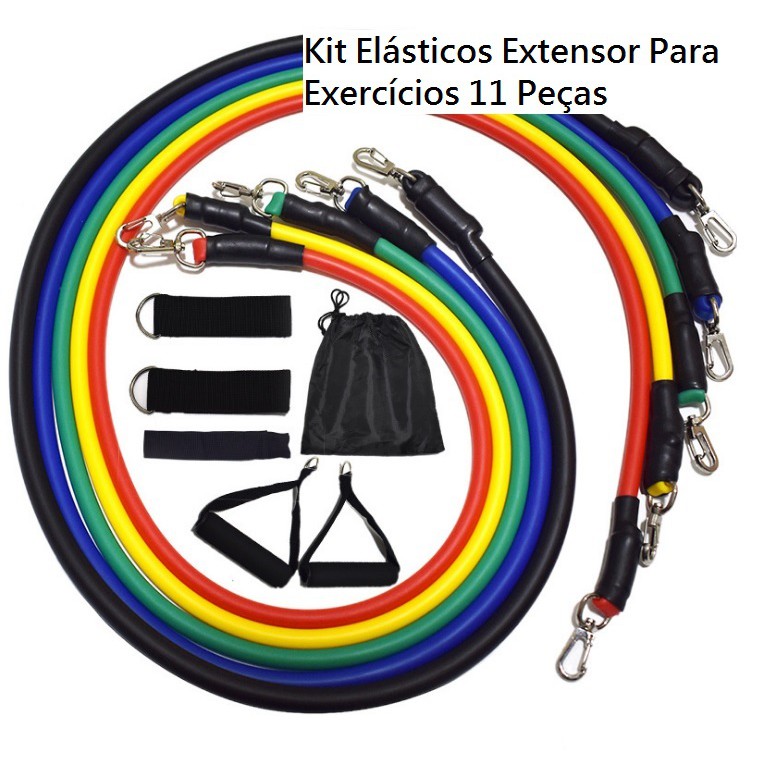 Kit Elásticos de Resistência 11 Peças Treino Academia em Casa Fitness Pilates