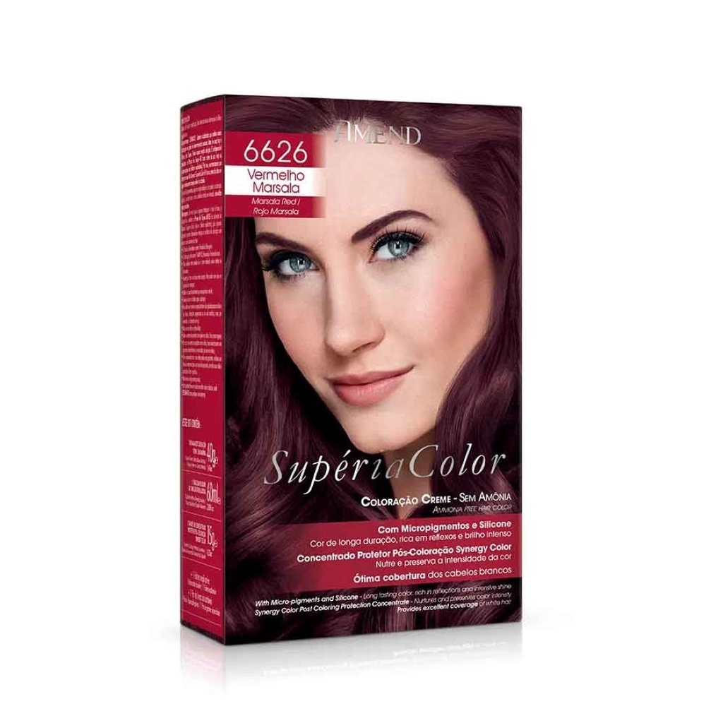 Coloração Creme sem Amônia Supéria Color 6626 Vermelho Marsala - Amend