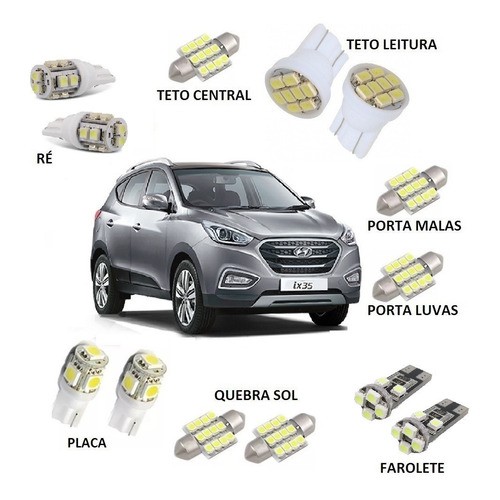 Lampada de Led Hyundai Ix35 Super Kit Pingo Teto Placa Ré Quebra Sol