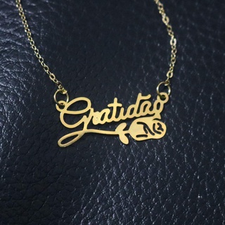 Colar corrente feminino folheado a ouro gratidão com flor de rosa estilo gargantilha choker