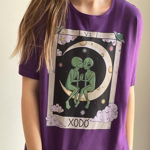Blusa Camiseta Feminina Algodão Alien Xodó - Roxa