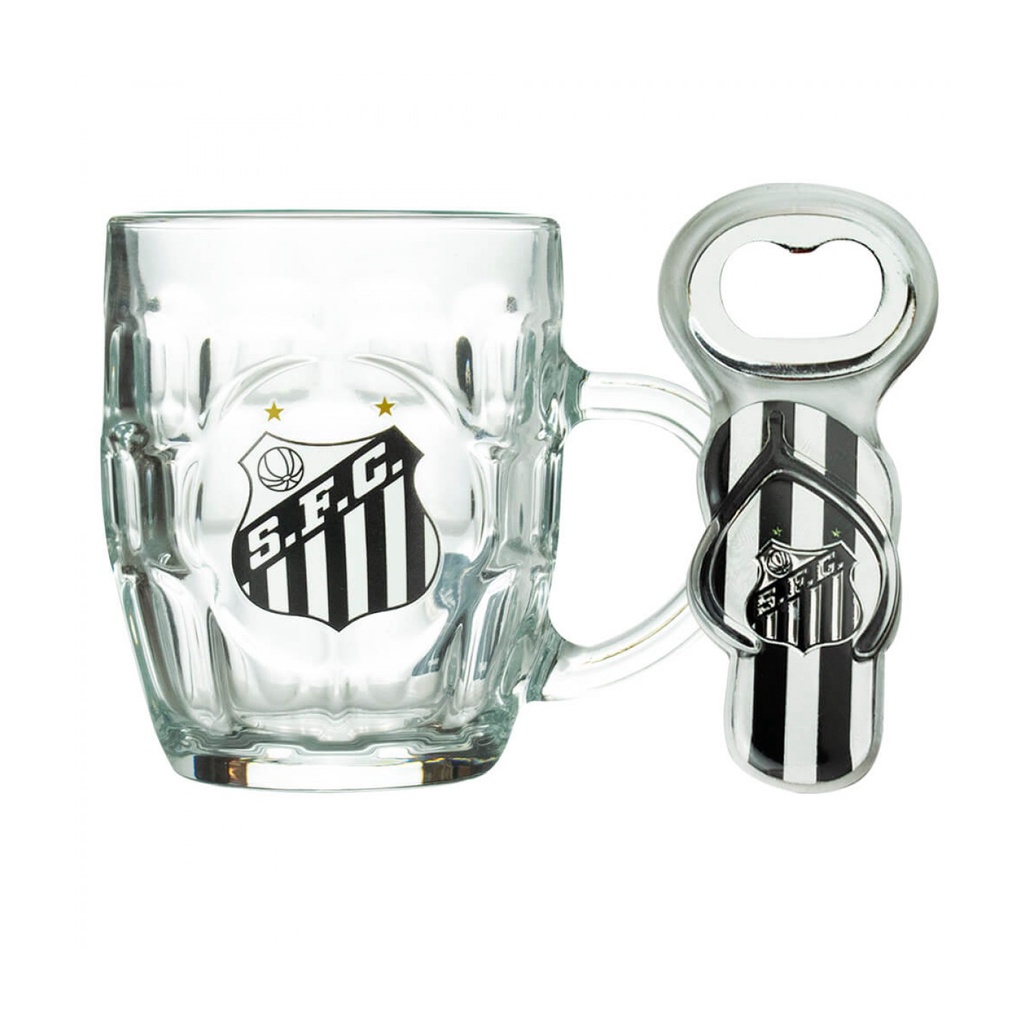 Caneca Vidro 310ml Com Abridor - Santos - Oficial