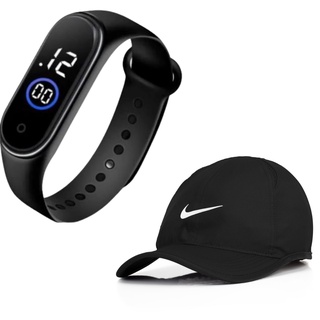 Kit Relógio M4 digital led Esportivo Com Esportivo Básico Com Aba Curva Unissex Você Escolhe a Cor