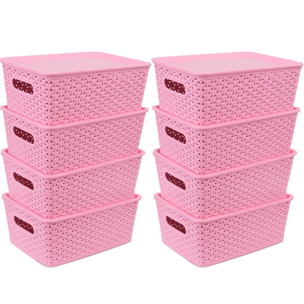8 Caixas Organizadoras Rattan Rosa 6,5 Litros C/ Tampa em Oferta na Shopee