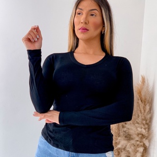 Blusa Feminina Manga Longa Gola V em Oferta na Shopee