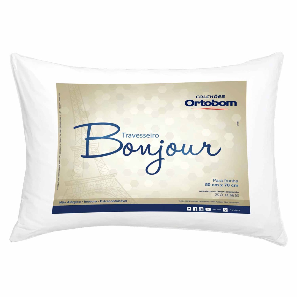 Travesseiro Bonjour Ortobom Padrão 70 x 50 cm Macio Antialérgico