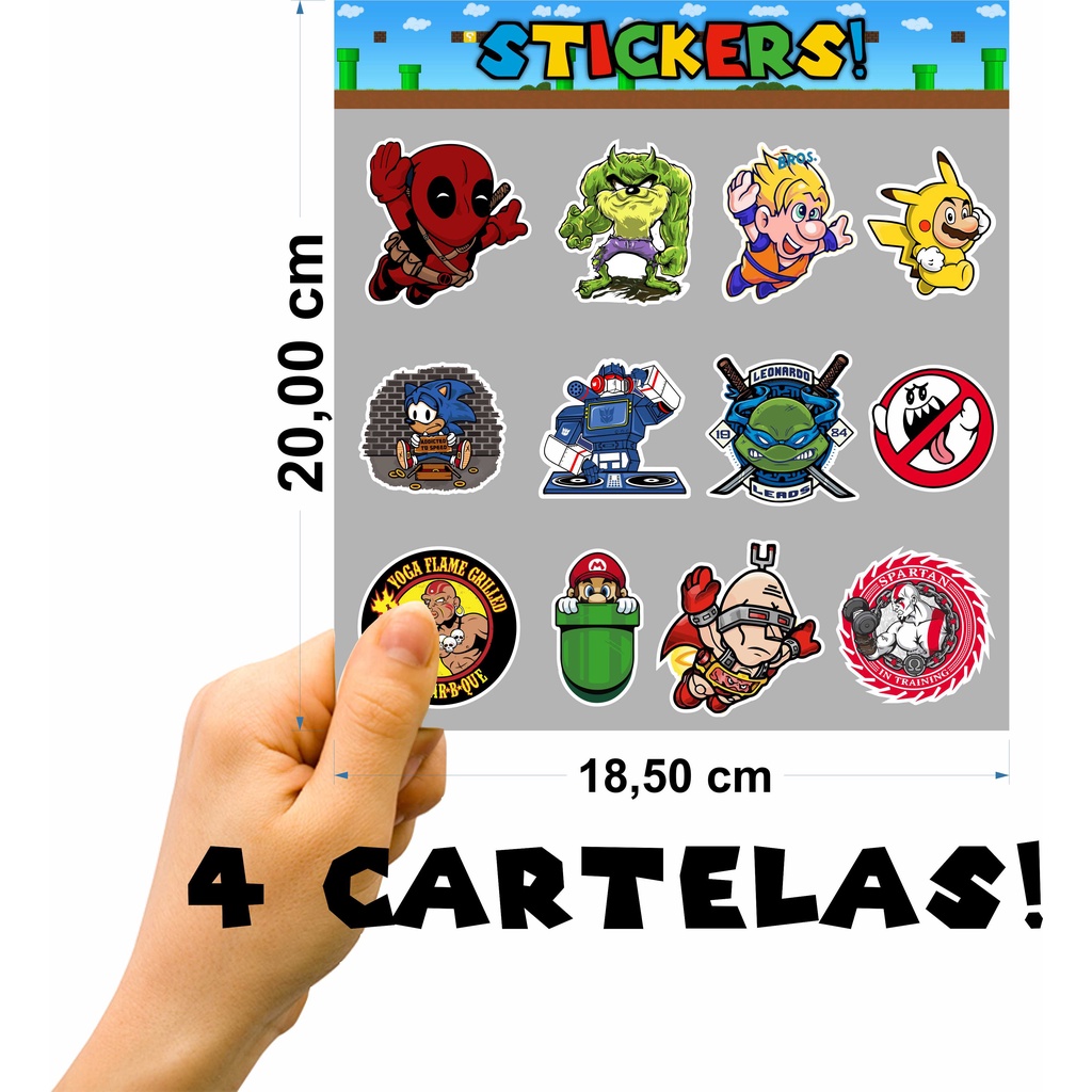 4 Cartelas de Figurinhas - 48 Stickers Geek