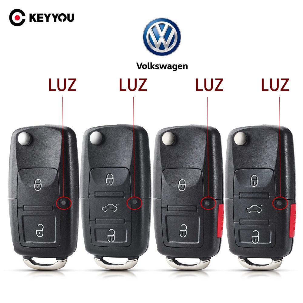 Chave dobrável do carro com controle remoto para Volkswagen Polo Passat B5 B6 Tiguan Golf 4 Skoda de 5 lugares