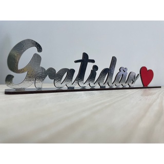 Palavras De Mesa Gratidão Com Base Em Mdf Espelhado Silver Brilhante Decoração