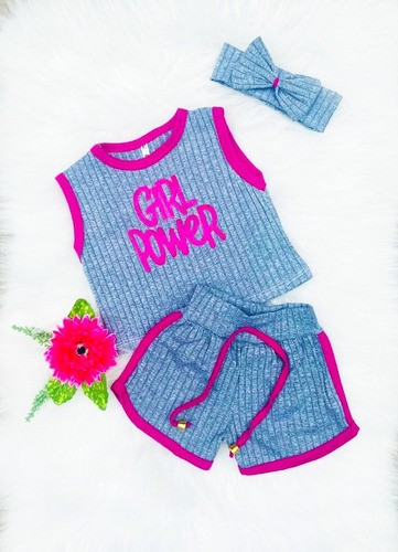 Conjunto Infantil Menina Short + Blusinha Com Laço Praia