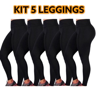 Kit 5 Legging Feminina Calça Suplex academia caminhada confortável PRETO