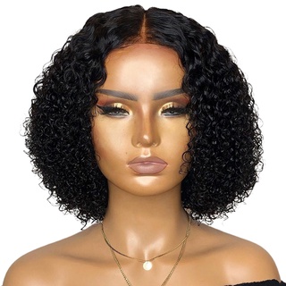 Parte Dianteira Do Laço Peruca De Cabelo Humano Parte Do Meio Encaracolado Fechamento Rendas Peruca Perucas Curtas