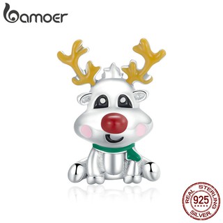 bamoer Cute Reindeer Metal Beads for Women 925 Sterling Plated Silver Charm Beads Jewelry Making for Bracelet Bangle BSC375