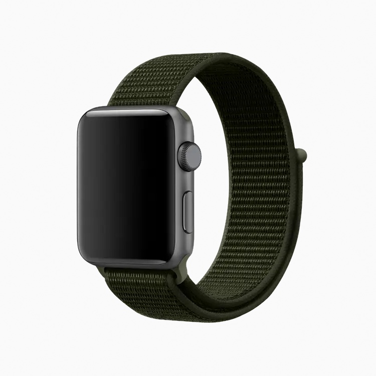 Pulseira Esportiva Smartwatch Nova Nylon Loop Apple Watch 42/44/45/49mm 38/40/41mm Series 1 2 3 4 5 6 7 8 9 Se e Ultra e IWO 8, 9 e 10 Verde Militar