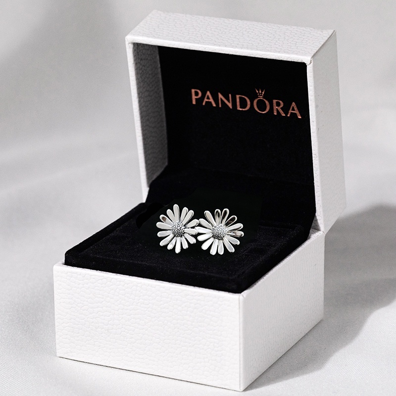 pandora diy Prata Charmosa Ready Stock Site Oficial Pavé Dense Daisy Brincos 925 298812C 1 g801