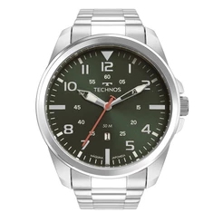 Relógio Technos Original Prata Fundo Verde 2115MYS/1V Relógio Casual Masculino Prata