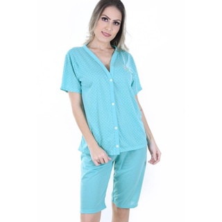 Pijama Pescador Meia Manga Aberto Cirúrgico e Pós Parto Roupa de dormir