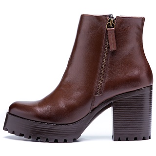 Bota Coturno Salto Tratorado Leve Feminino Couro Sb Shoes R.1750