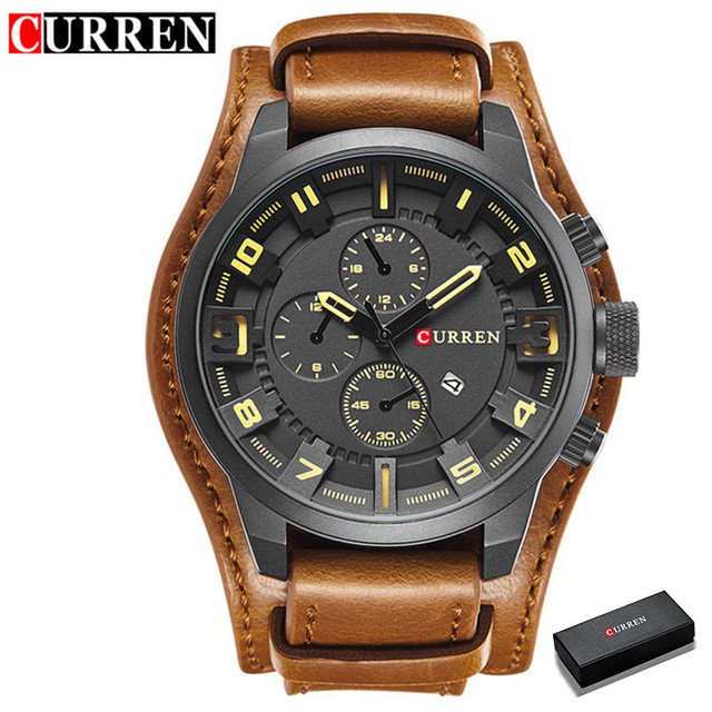 Curren Relógio Masculino Quartzo Moda Couro Relógios Impermeáveis Com Caixa 8225