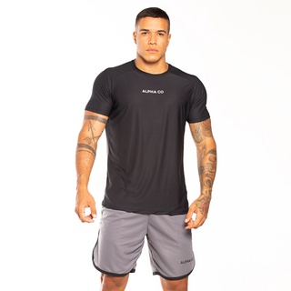 Camiseta Dry Fit Essential Preto Alpha Co para Treino, Academia e Esportes
