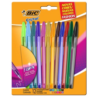 Kit com 10 Canetas Esferográfica Coloridas Bic Cristal Fashion Ponta 1.2mm